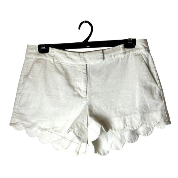 J Crew Shorts Women 10 White Linen Cotton Blend Scalloped Hem Preppy Vacation - Picture 2 of 9